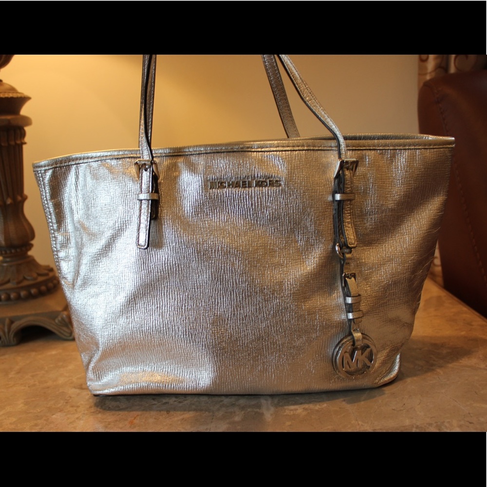 Michael Kors Silver Leather Tote Shoulder Bag